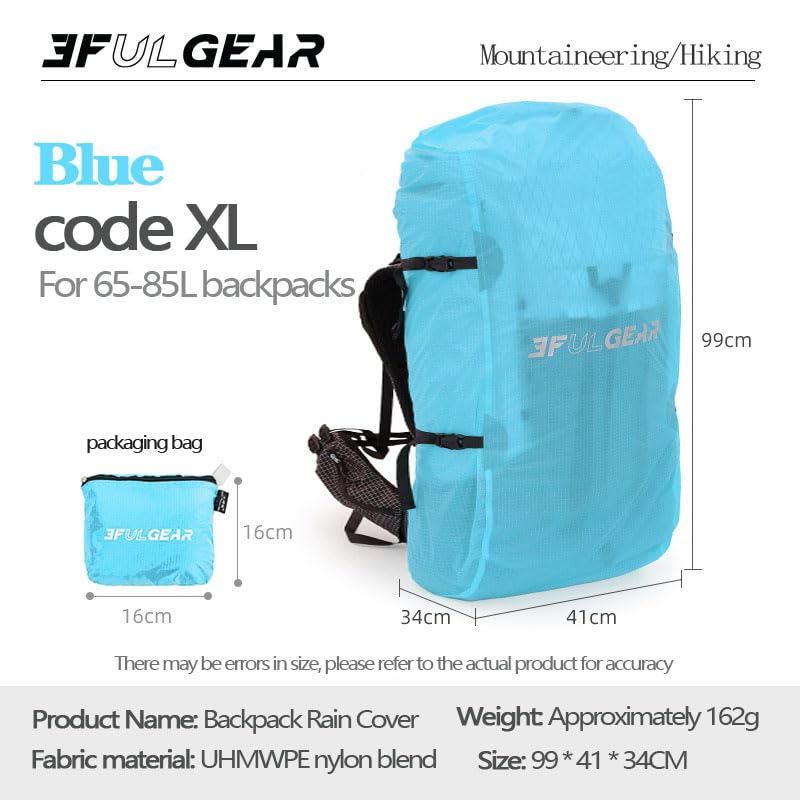 3F 20-85L backpack rain cover, waterproof, dustproof, wear-resistant, tear resistant outdoor hiking backpack cover (blue-XL) - color: Blue-xl