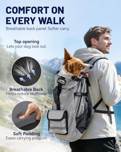 Dog Backpack for Small & Medium Dogs – 4-Layer Safety Pet Carrier with Thick Shoulder Straps, Detachable Waist Bag, Breathable Mesh & Storage Pockets for Travel & Hiking
