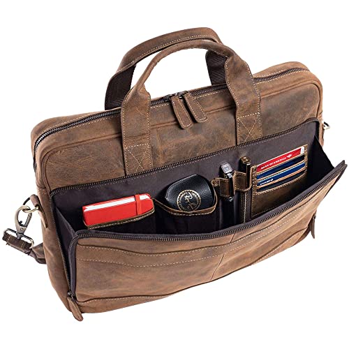 Leather briefcase 18 Inch Laptop Messenger Bags for Men and Women Best Office briefcase Satchel Bag - color: Distressed Tan