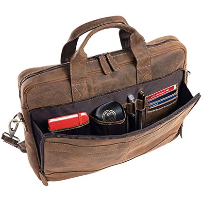 Leather briefcase 18 Inch Laptop Messenger Bags for Men and Women Best Office briefcase Satchel Bag - color: Distressed Tan