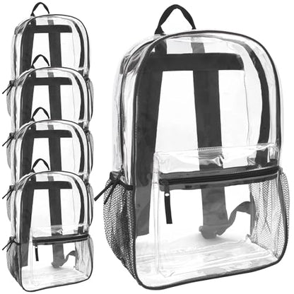 Trail maker Bulk Clear Backpacks Wholesale for School 24 Pack Clear Backpacks for Boys, Girls, School, Stadium, Travel (Black Pack) - color: Black Pack