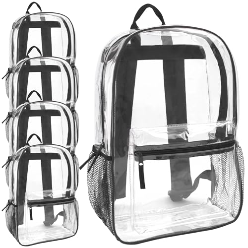 Trail maker Bulk Clear Backpacks Wholesale for School 24 Pack Clear Backpacks for Boys, Girls, School, Stadium, Travel (Black Pack) - color: Black Pack