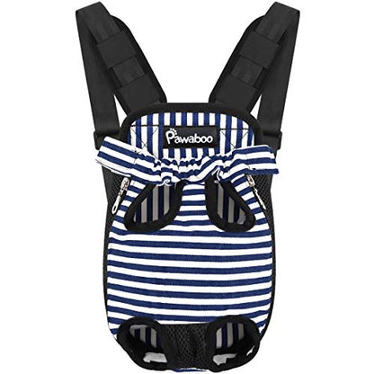 Pawaboo Pet Carrier Backpack, Adjustable Pet Front Cat Dog Carrier Backpack Travel Bag, Legs Out, Easy-Fit for Traveling Hiking Camping for Small Medium Dogs Cats Puppies, Small, Blue & White Stripes - color: Blue & White Stripes, style: Small (Pack of 1)