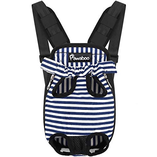 Pawaboo Pet Carrier Backpack, Adjustable Pet Front Cat Dog Carrier Backpack Travel Bag, Legs Out, Easy-Fit for Traveling Hiking Camping for Small Medium Dogs Cats Puppies, Small, Blue & White Stripes - color: Blue & White Stripes, style: Small (Pack of 1)