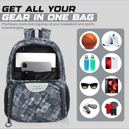 Soccer & Basketball Sports Bag with Ball Pump - Basketball Backpack with Separate Ball & Shoes Holder Compartment, Soccer Basketball Football & Volleyball Bag with Large Capacity - color: Grey