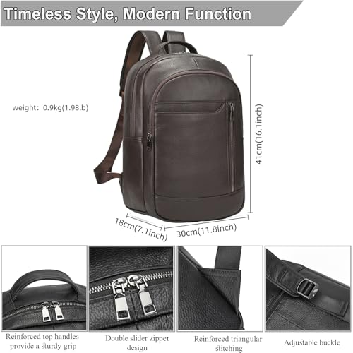 Large Capacity Genuine Leather Backpack for Men, 15.6 Inch Laptop Daypack Business Travel Shoulder Bag, Brown - color: Y80-16y-brown