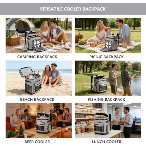 Backpack Cooler,40 Cans Cooler Backpack Insulated Waterproof&Leak Proof,Soft Cooler Bag with 2 Compartments for Men&Women,Picnic Backpack Ice Chest for Camping Hiking Fishing Lunch Beach - color: Gray