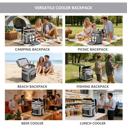 Backpack Cooler,40 Cans Cooler Backpack Insulated Waterproof&Leak Proof,Soft Cooler Bag with 2 Compartments for Men&Women,Picnic Backpack Ice Chest for Camping Hiking Fishing Lunch Beach - color: Gray