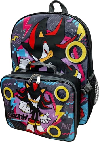 Ruz Sonic the Hedgehog 16 Inch Backpack with Detachable Matching Lunch Box, Shadow Kid's School Bag - style: Shadow
