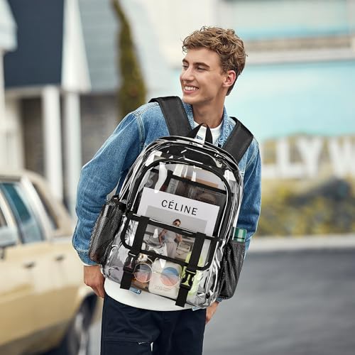 Clear Backpack, Large Clear Bag Stadium Heavy Duty PVC Transparent See Through Backpacks for Boys Girls, College, Work, Yellow - color: Yellow
