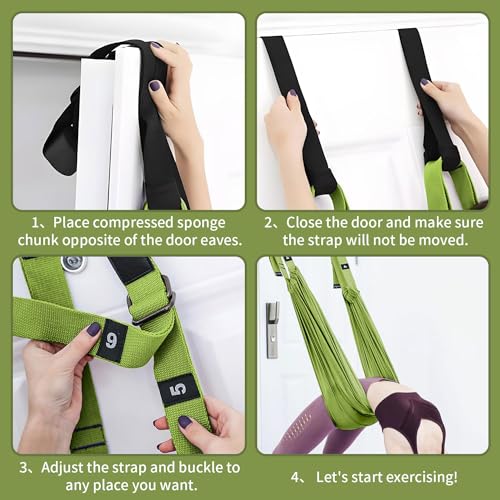 Leg Stretcher Strap Adjustable Fitness Strap Band for Waist Trainer Stretching Door Swing Flexibility Tensile Trainer with Carrying Pouch Back Bend Go Upside-Down for Yoga Practitioner Ballet Dancer Gymnastics Exercises - color: Green