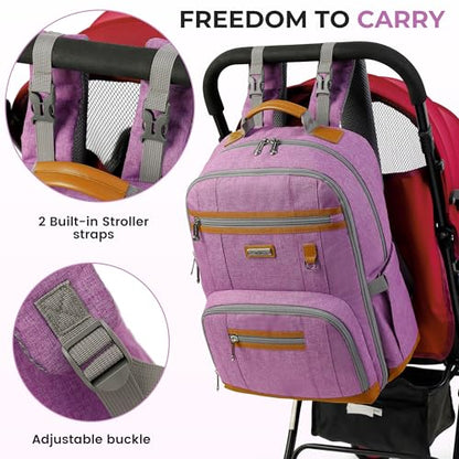 Diaper Bag Backpack, Large Baby Nappy Bags with Portable Changing Pad for Boys and GirlsMultifunction Travel Baby Bag for Moms Dads, Shower Gifts Waterproof and Stylish，Purple - color: Purple 1