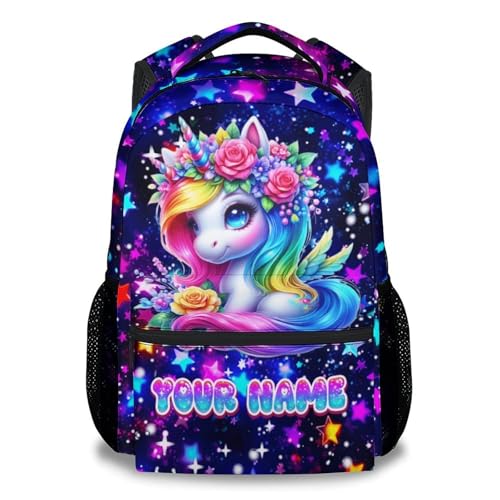 COZYAURA Personalized Kids Backpack for Girls with Name 17 Inch Unicorn School Bag - Large Capacity Water-Resistant Bookbag for Elementary Kindergarten Classroom & Travel - color: White