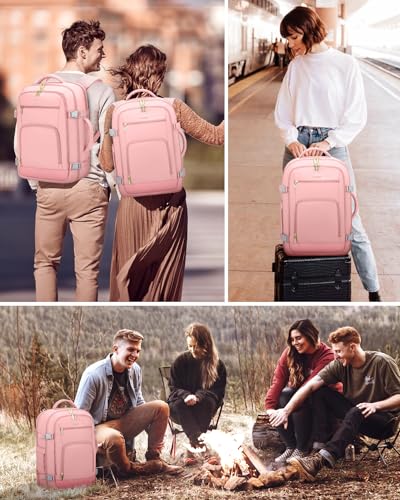 LOVEVOOK Travel Backpack For Women, 40L Carry On Backpack Flight Approved, TSA Personal Item Backpack Fits 17 Inch Laptop, Business Weekender Overnight Waterproof Daypack With 2 Packing Cubes, Pink - color: Pink, size: 40l-17.3 Inch-3pcs