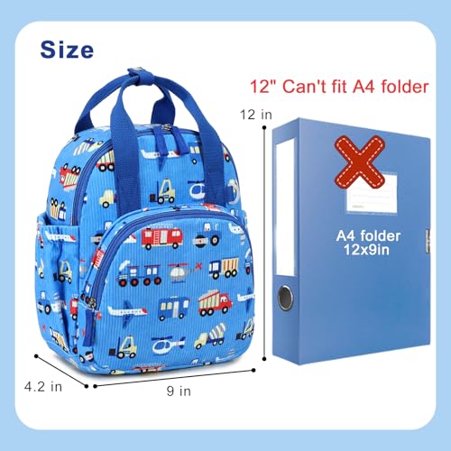 Bluboon Toddler Backpack for Girls Boys 2-4 Cute 12" Preschool Kindergarten Backpacks Kids Daycare Bags School Travel (Engineering vehicle - sky blue, Age 2-4 (12" H not Fit A4 Folder)) - color: Engineering Vehicle - Sky Blue, size: Age 2-4 (12" H not Fit