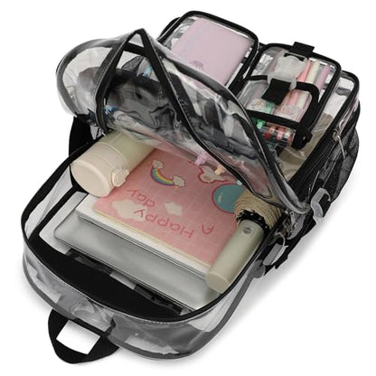 Clear Backpack Heavy Duty Transparent Backpacks Stadium Approved for School Work Sport Travel (Black) - color: Black