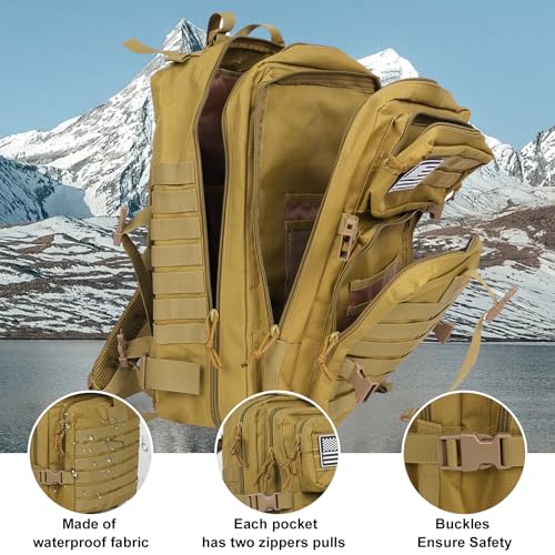 50L Large Military Tactical Backpack Molle Army Assault Pack for Travel Camping Hiking Fishing Backpack for men (khaki) - color: Khaki