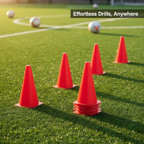 Red PE Plastic Agility Cones for Sports Training, Stackable Field Markers for Soccer and Basketball Drills - size: 5.91 x 5.91 x 11.81"