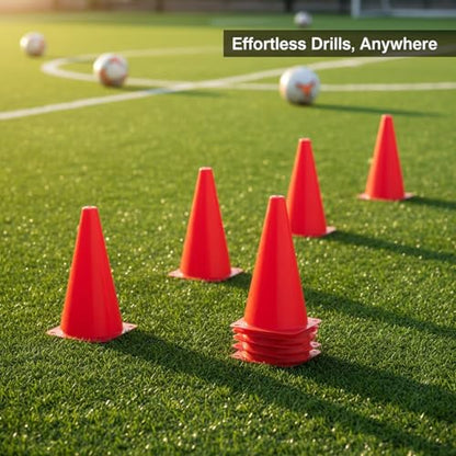 Red PE Plastic Agility Cones for Sports Training, Stackable Field Markers for Soccer and Basketball Drills - size: 5.91 x 5.91 x 11.81"