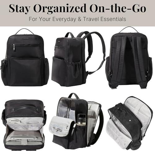 Baggallini Tribeca Expandable Laptop Backpack - 15"x11" Lightweight RFID Computer Bag for Work & Travel with Luggage Sleeve - color: Black Twill