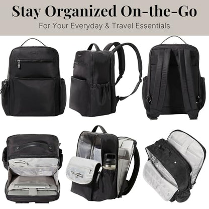 Baggallini Tribeca Expandable Laptop Backpack - 15"x11" Lightweight RFID Computer Bag for Work & Travel with Luggage Sleeve - color: Black Twill