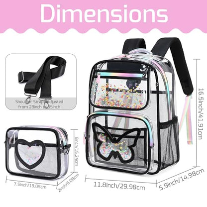 Clear Backpack for Girls,Transparent Backpacks Crossbody Bag for Kids Heavy Duty See Through School Bag Clear Bookbag (Black1, Large) - color: Black1