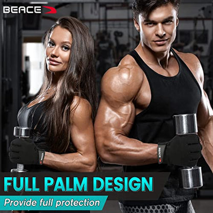BEACE Full Finger Weight Lifting Gym Gloves with Anti-Slip Leather Palm for Workout Exercise Training Fitness and Bodybuilding for Men & Women - size: X-Large