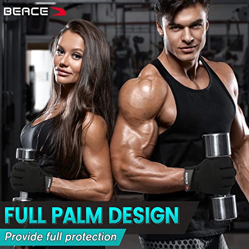 BEACE Full Finger Weight Lifting Gym Gloves with Anti-Slip Leather Palm for Workout Exercise Training Fitness and Bodybuilding for Men & Women - size: Small