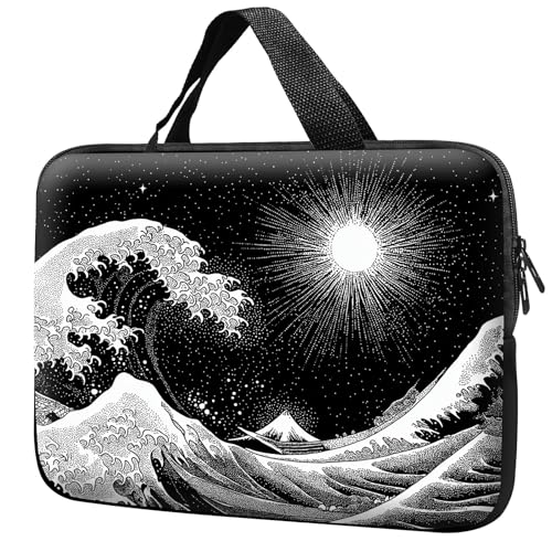 Laptop Sleeve with Handle 10 Inch, Waterproof Laptop Case Bag, Black Wave Pattern Design Computer Sleeve Compatible with MacBook Air, Pro, HP, Dell, Lenovo, ASUS - color: Black Wave, size: 10inch(9.7-10.5")