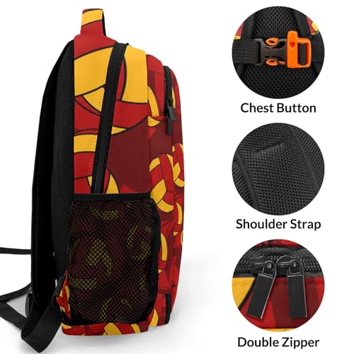 Red Gold Volleyball Pattern Shoulders Backpack Laptop Bag Bookbags Personalized Casual Daypack for Sports Travelling Camping - color: Red Gold Volleyball Pattern