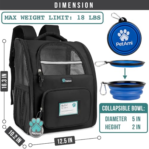 PetAmi Dog Backpack Carrier for Small Medium Dogs Large Cats up to 18 lbs, 2 Side Entry, Structured No-Collapse Frame, Airline Approved Ventilated Pet Backpack for Hiking Camping Travel Vet, Black - color: Black