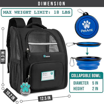 PetAmi Dog Backpack Carrier for Small Medium Dogs Large Cats up to 18 lbs, 2 Side Entry, Structured No-Collapse Frame, Airline Approved Ventilated Pet Backpack for Hiking Camping Travel Vet, Black - color: Black