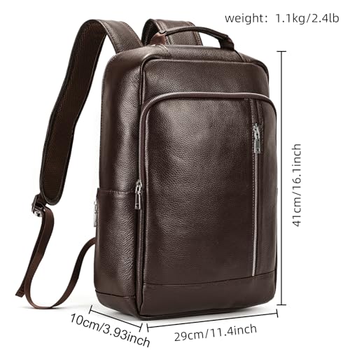 LUUFAN Genuine Leather Backpack Men Casual Daypack 15.6 Inch Laptop Rucksack Business Travel Outdoor Shoulder Bag with Trolley Sleeve (Coffee) - color: 8028-coffee