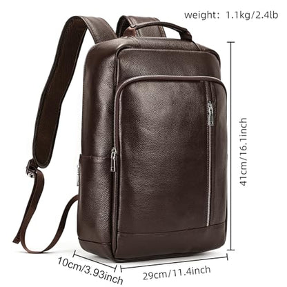 LUUFAN Genuine Leather Backpack Men Casual Daypack 15.6 Inch Laptop Rucksack Business Travel Outdoor Shoulder Bag with Trolley Sleeve (Coffee) - color: 8028-coffee