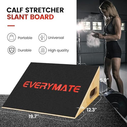 EVERYMATE Heavy-Duty Wooden Slant Boards for Exercise & Calf Stretch – 19.7" Wide Incline Board for Squats, Non-Slip Surface, Fixed 25° Angle for Strength & Flexibility Training, 1200 lbs Capacity - color: Slant Board-1