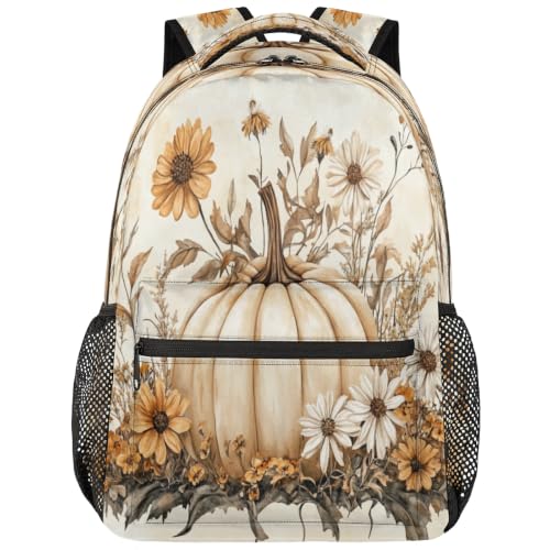 Fall Farmhouse Pumpkin Floral Womens Travel Backpack | 15.6 Inch Laptop Backpack, Lightweight Casual Daypack, Water Resistant, Cute Work Backpacks, Large Capacity - color: Multicolor3