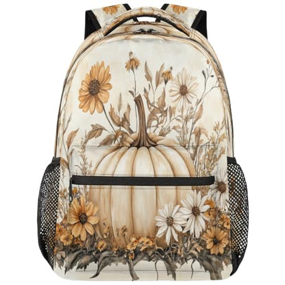 Fall Farmhouse Pumpkin Floral Womens Travel Backpack | 15.6 Inch Laptop Backpack, Lightweight Casual Daypack, Water Resistant, Cute Work Backpacks, Large Capacity - color: Multicolor3