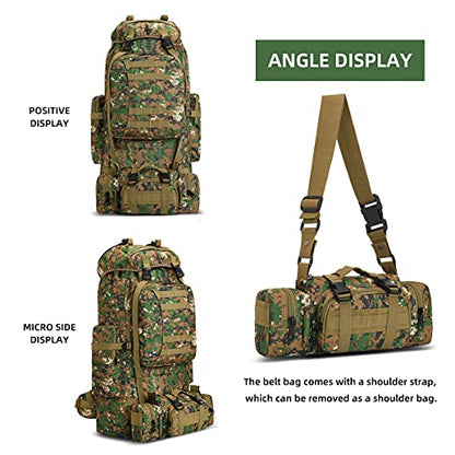 100L Camping Hiking Backpack,Molle military Tactical rucksack backpack,Waterproof Lightweight Hiking Backpack - color: Woodland Camo