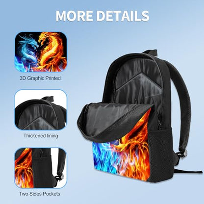 3PCS Boys Backpack, Kids Back To School Bag with Lunch Box Pencil Case Set, Cool Dragon Backpack for Boys Teens, 17" Schoolbag Bookbag for Elementary Middle High School Students - color: Dragon