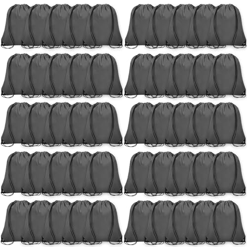 Grneric 50Pcs Drawstring Backpack Bulk Cinch Bag, Drawstring Bags Polyester for Gym Sports Beach Party Trip (Grey) - color: Grey