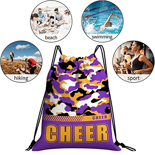 Drawstring Backpack Waterproof Gym Drawstring Bags Sports String Bag Camo Sackpack-Purple Gold Cheer Drawstring Bag - color: Cheer Drawstring Bags-camo Purple Gold