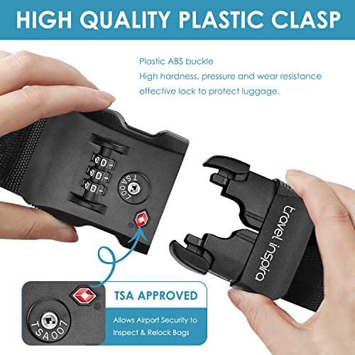 Travel Inspira Luggage Straps with TSA Approved Lock, Heavy-Duty Adjustable Suitcase Belt for 20-28 Inch Travel Suitcase, Durable Nylon Anti-Theft Protection, Black - color: Black