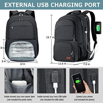 Lunch Backpack, Insulated Cooler Lunch Bag Backpack, Large School Backpacks for Teen Boys Water Resistant Back Pack Gift for Men Fit 17 Inch Laptop, - color: Black