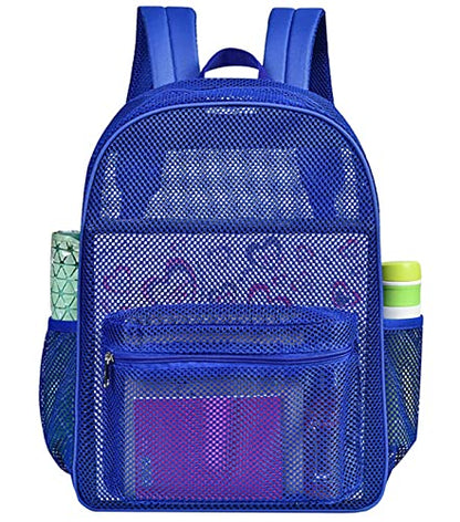 MCWTH Heavy Duty Mesh Backpack, See Through School College Student Mesh Bookbag (Blue) - color: Blue