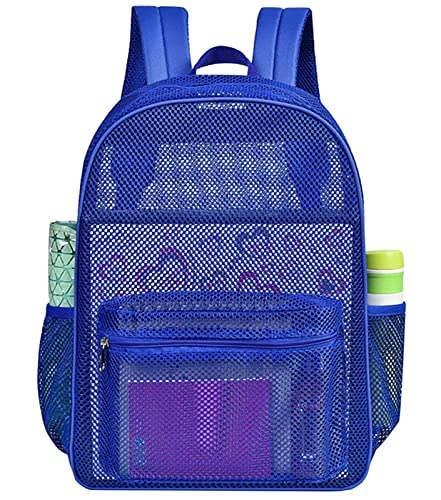 MCWTH Heavy Duty Mesh Backpack, See Through School College Student Mesh Bookbag (Blue) - color: Blue