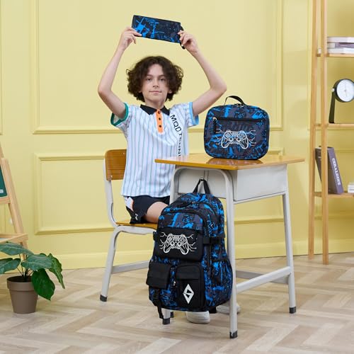 Fimibuke Backpack for School Boys, 3 PCS Cool Luminous Kids Backpacks with Lunch Box & Pencil Pouch, Toddler Teen Glow in The Dark Backpack Bookbag Schoolbag Set for Elementary to High School Students - color: Soccer