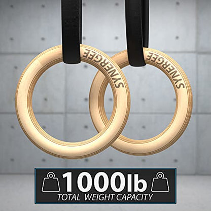 Synergee Wood Olympic Gymnastics Rings with Numbered Straps