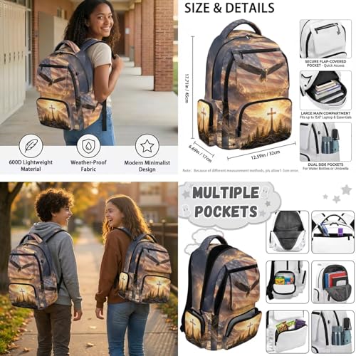 Talayituse Eagle Cross American Flag Print 6-Piece School Backpack Set for Boys & Girls –4th of July Lunch Box, Pencil Case, Water Bottle Holder, Bookmark & Keychain, Back to School Bookbag - color: Eagle Cross American Flag