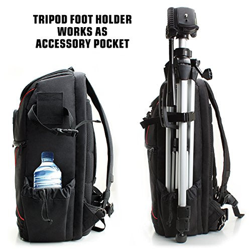 USA Gear Camera Backpack for Photographers DSLR/SLR/Mirrorless Camera Bag with Laptop Slot, Rain Cover, Tripod Holder - color: Red