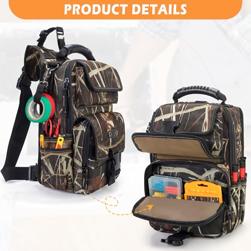Electrician Tool Pouch Bag, Zippered HVAC Tool Organizer with Ergonomic Handle and Shoulder Strap for Maintenance Repair Technicians, Camouflage (Patent Pending) - color: Camouflage